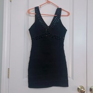 Black Sleeveless Bandaid Mini Dress. Size S